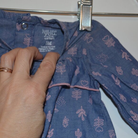 JUST ONE YOU (R) by CARTER'S Grey-Pink Prints Snaps-Back Sleeves Dress Baby 3M - Picture 3 of 5